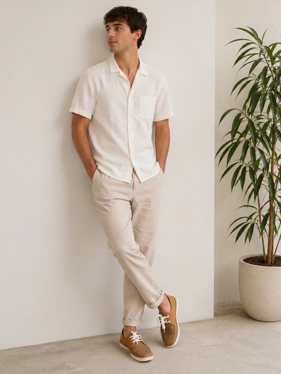 Clarks Men’s Tan Casual Slip-On Sneakers with White Laces main image 3